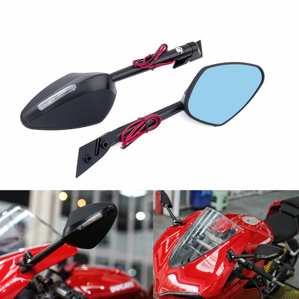 Black LED Turn Signal Light Side Mirror For Ducati V2 V4 V4S 959 1299 Panigale