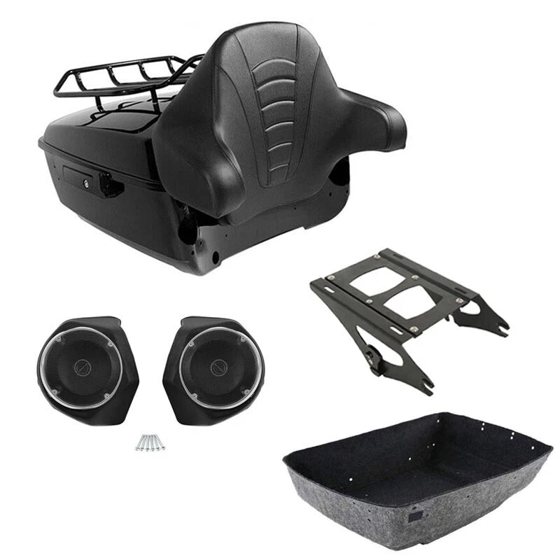 Black King Trunk Rack Backrest Speakers Mount Fit For Harley Touring 14-Up