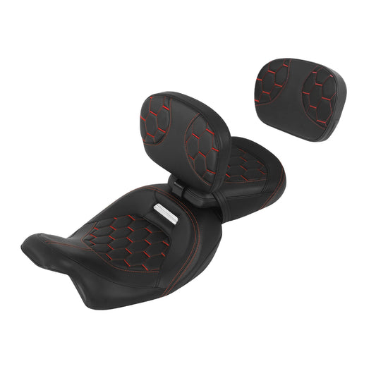 Black+Red Driver Passenger Seat + Backrest Pad Fit For Harley Touring 2009-2023
