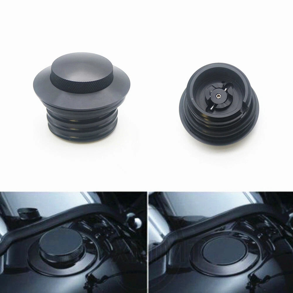 Black Flush Pop Up Reservoir Vented Fuel Tank Gas Cap For Harley Dyna 1982-2010