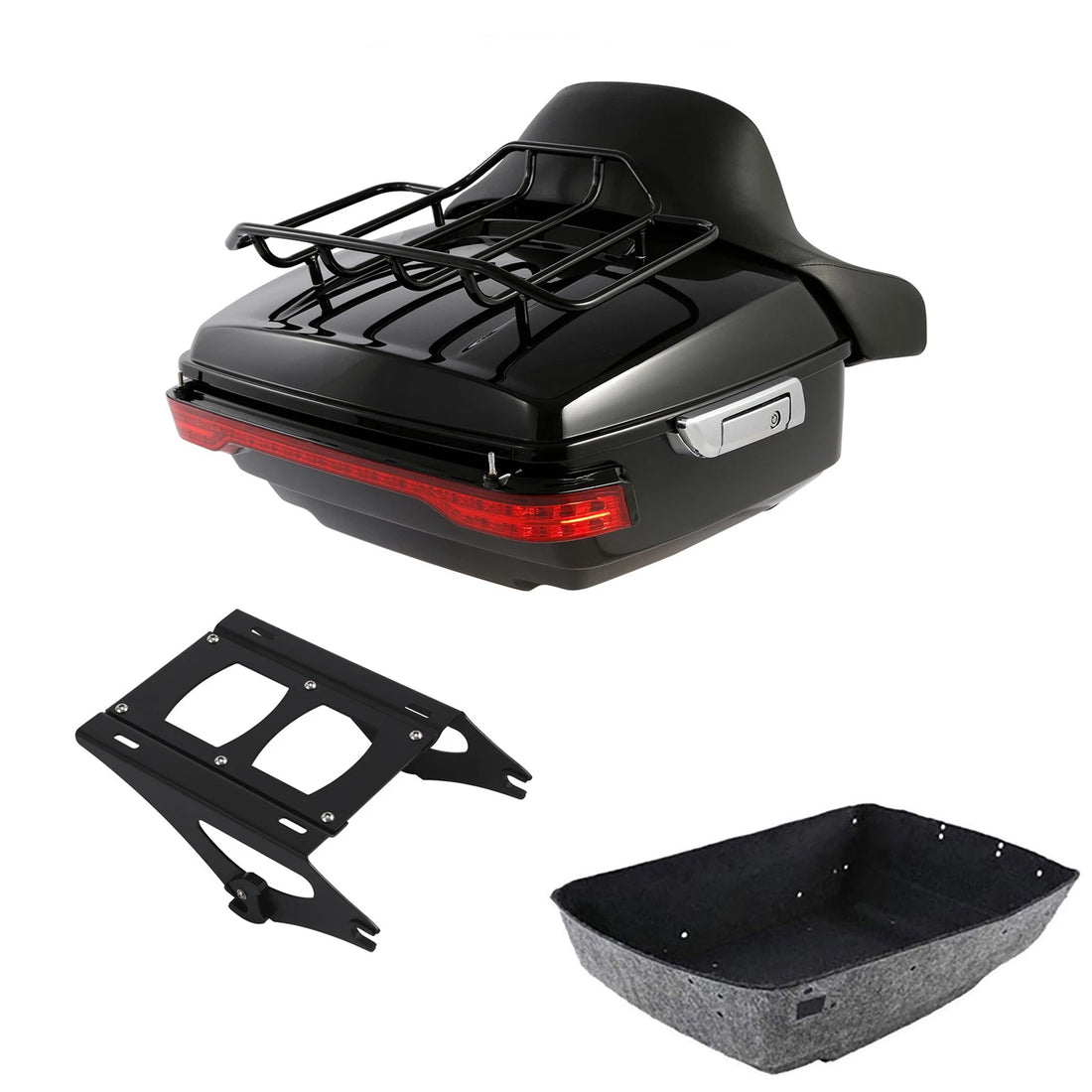 Black King Trunk Backrest LED Light Mount Rack Fit For Harley Road Glide 14-2026