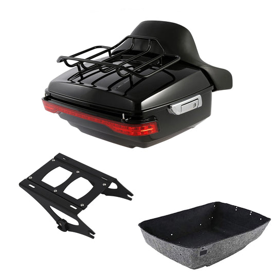 Black King Trunk Backrest LED Light Mount Rack Fit For Harley Road Glide 14-2026