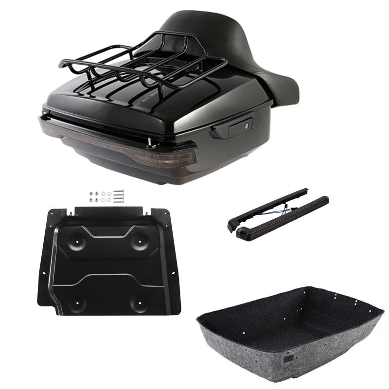 Black King Trunk Backrest Rack LED Light Fit For Harley Touring 2014-Up Touring