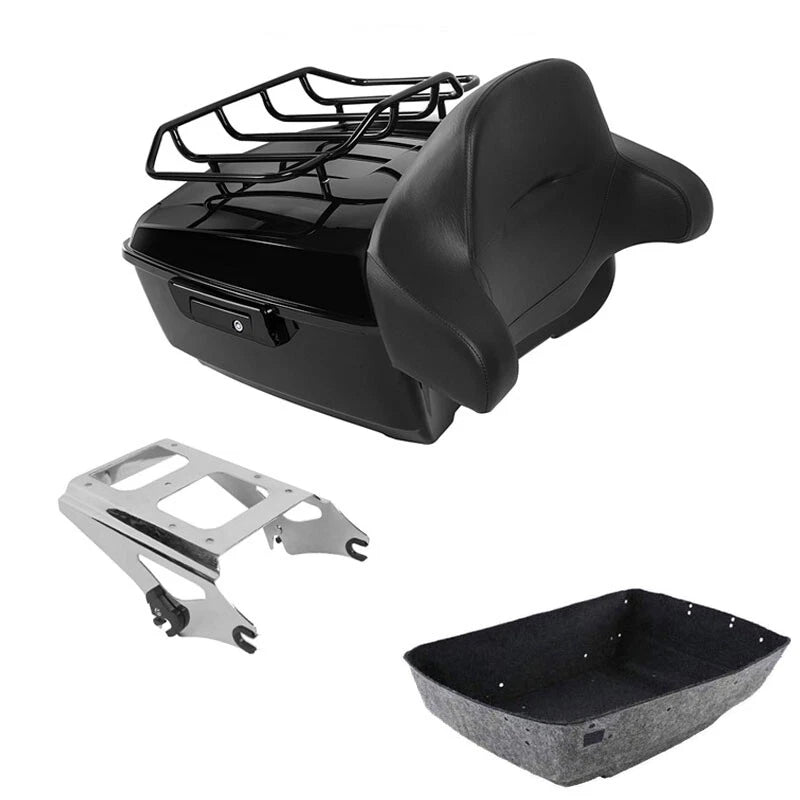 Black King Trunk Pad Top Rail Mount Rack Fit For Harley Road King 2009-2013
