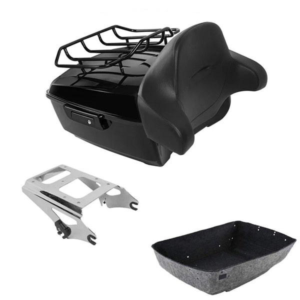 Black King Trunk Pad Top Rail Mount Rack Fit For Harley Road King 2009-2013