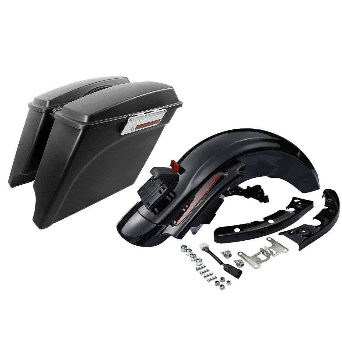 Matte Black 5" Stretched Saddlebags LED Rear Fender Fit For Harley Touring 09-13