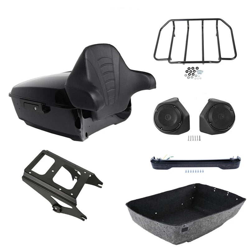 King Trunk Rack Speakers Lights Fits For Harley Touring Street Glide 09-13
