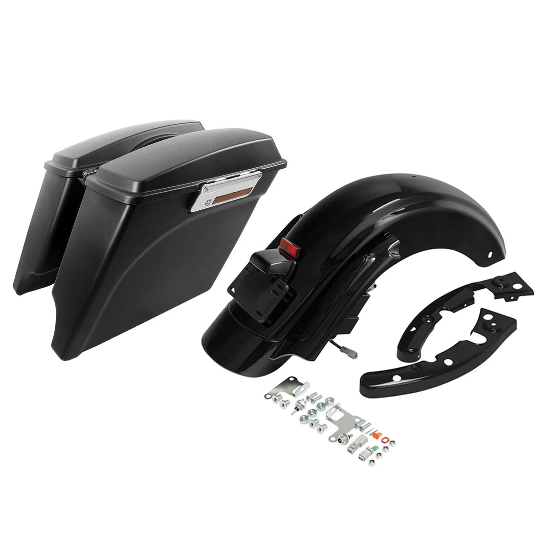 Matte Black 5" Stretched Saddlebags & Rear Fender Fit For Harley Road King 09-13