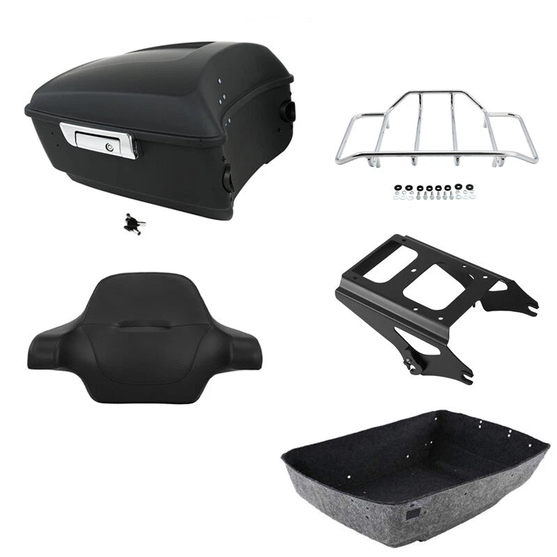 Matte Black King Trunk Backrest Pad Rack Mount Fit For Harley Street Glide 09-13