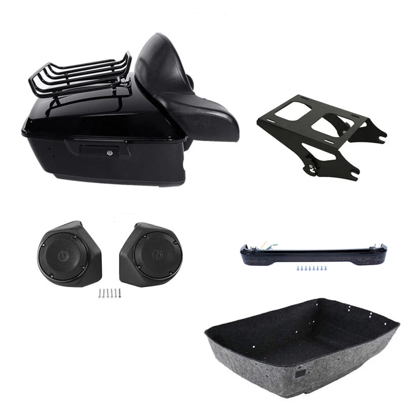 King Trunk Backrest Mount Rack Light Speakers Fit For Harley Touring 14-26 Black