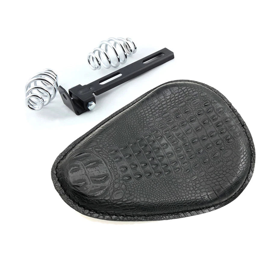 Black Crocodile Leather Solo Driver Seat Spring&Bracket For Harley Bobber Custom