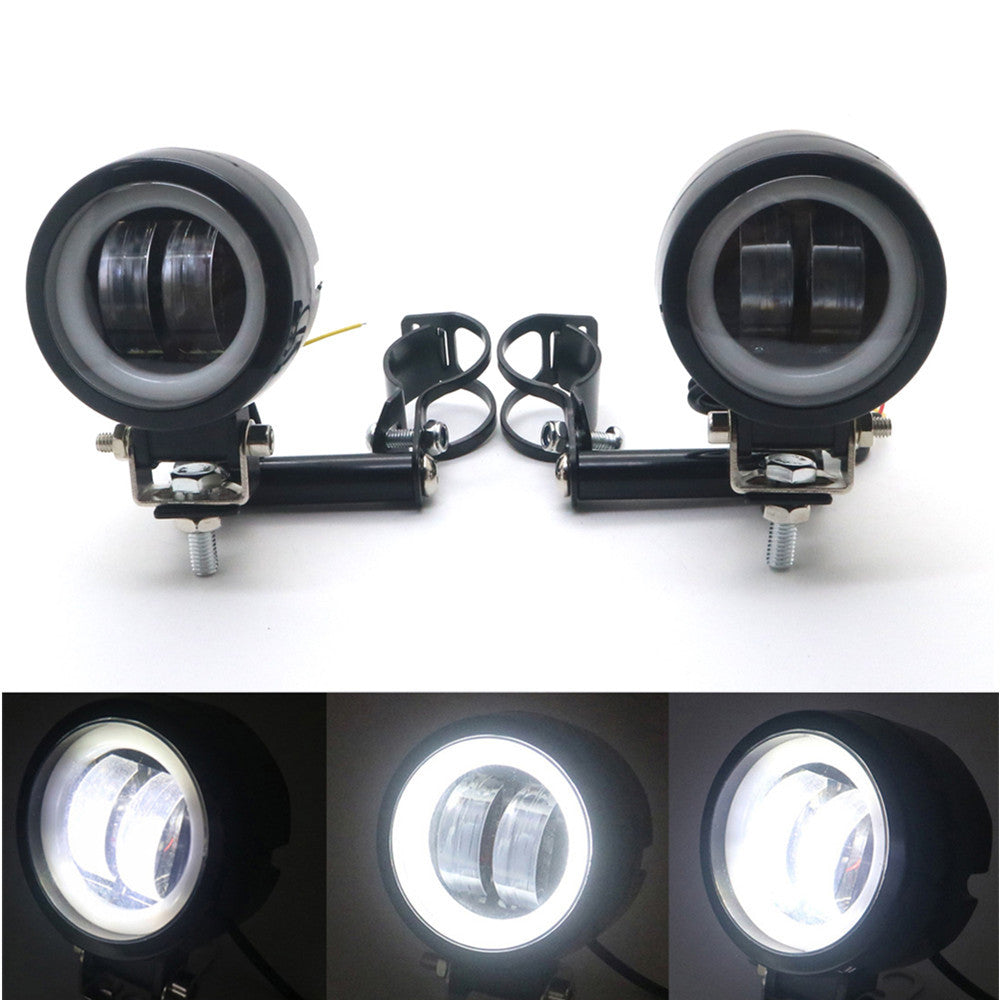 Black LED Driving Spot Fog light Bar White Angel Eye Light W/ Fork Tube Bracket