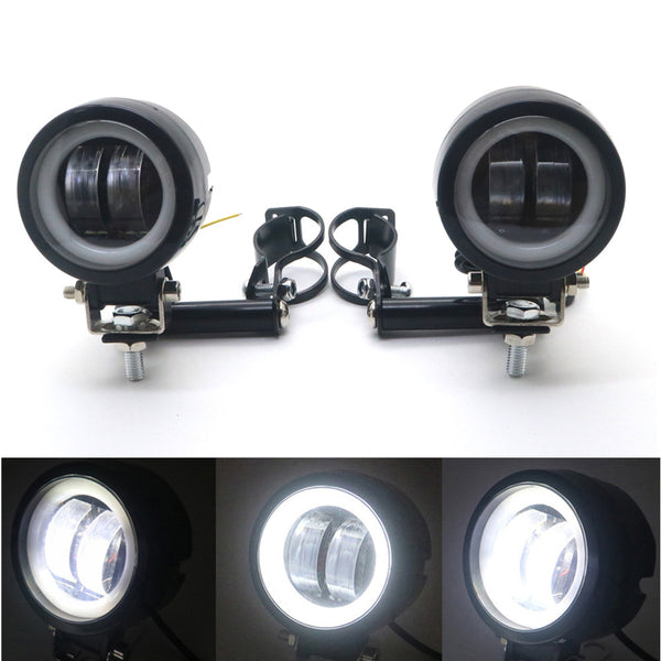 Black LED Driving Spot Fog light Bar White Angel Eye Light W/ Fork Tube Bracket
