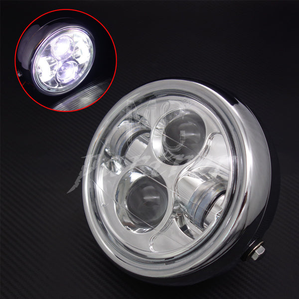 Motorcycle 6.5" Chrome Metal LED Headlight For Harley Cafe Racer Bobber Custom
