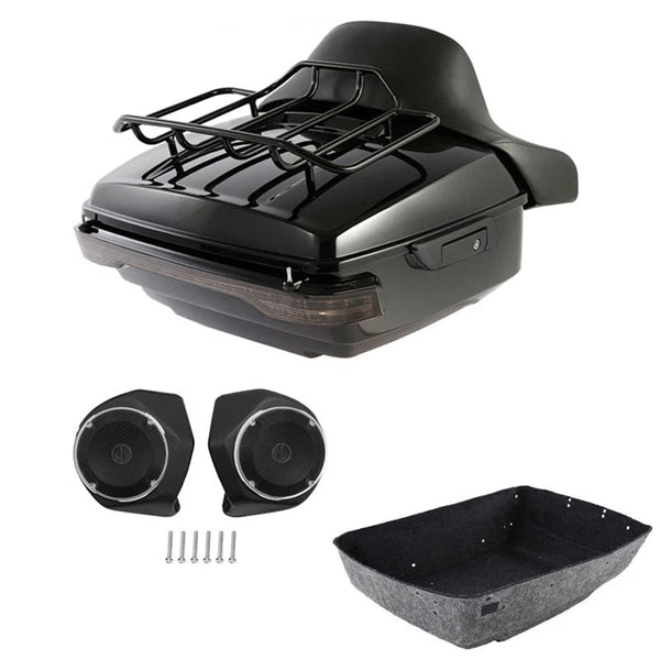 Black King Trunk Pad Rack Light Speakers Fit For Harley Street Road Glide 14-26