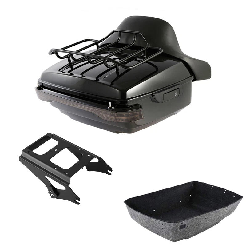 King Trunk Pad Mount Rack LED Light Fit For Harley Electra Glide 2009-2013 Black