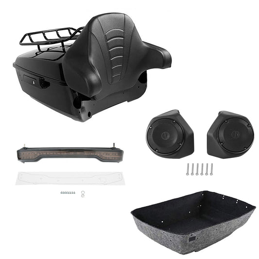 King Trunk Backrest Luggage Rack Light Speakers Fit For Harley Road Glide 14-26