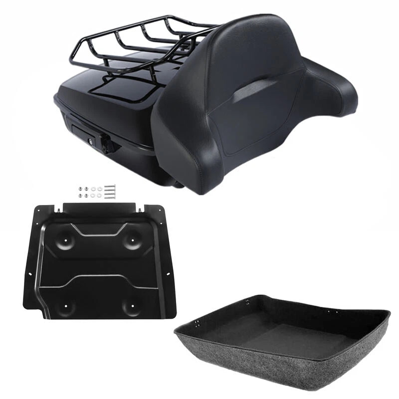 Black Chopped Trunk Backrest Pad Rack Plate Fit For Harley Road Glide 2014-2026