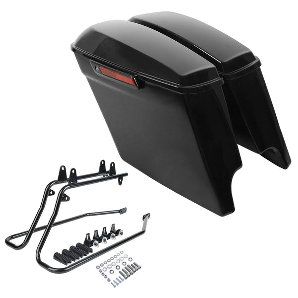 5'' Stretched Saddle Bags & Bracket Fit For Harley Softail Deluxe 84-17 Black US