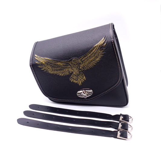 Black PU Leather Eagle Saddlebag Luggage Bag Pannier Bag For Harley Honda Suzuki