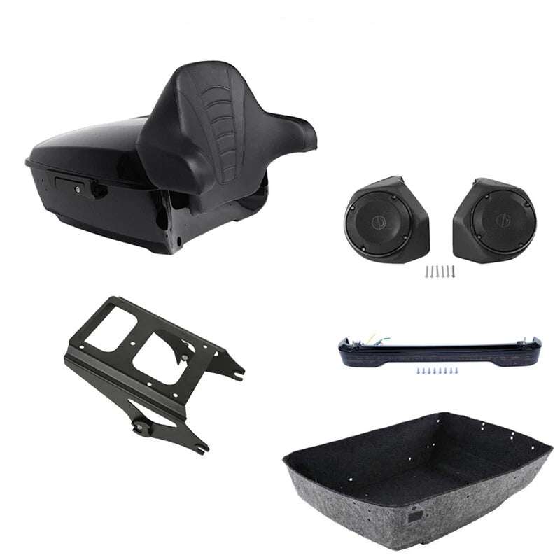 King Trunk Backrest Mount Speakers Light Fit For Harley Road Glide 09-2013