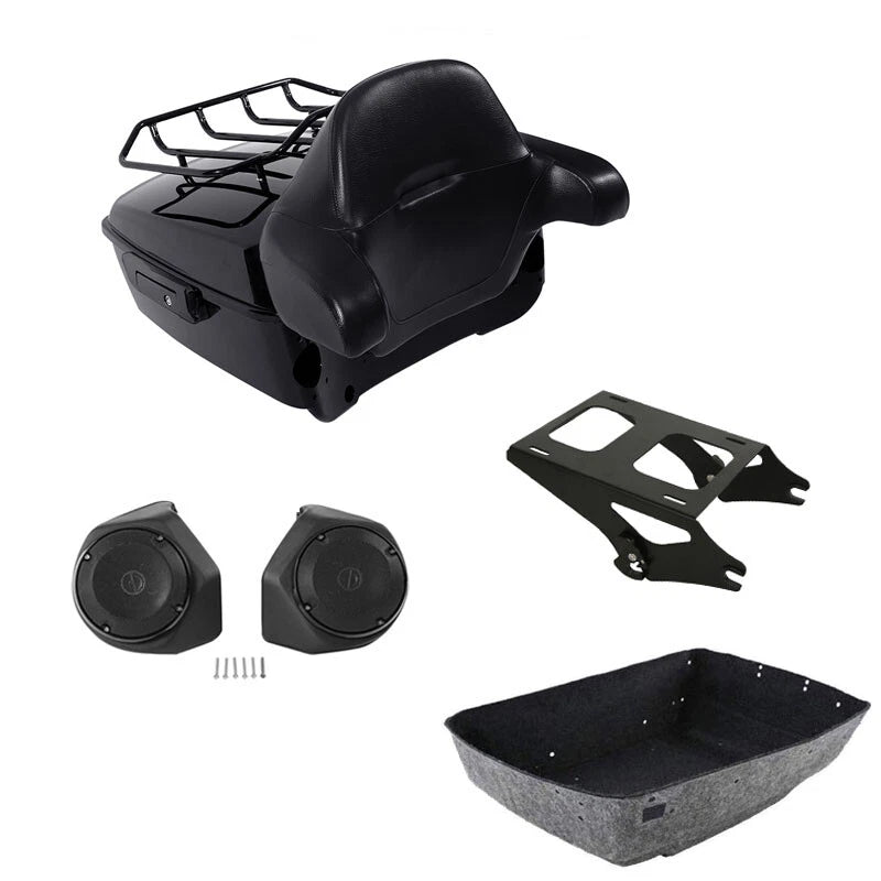 Black King Trunk Backrest Rack Speaker Mount Fit For Harley Touring Models 14-Up