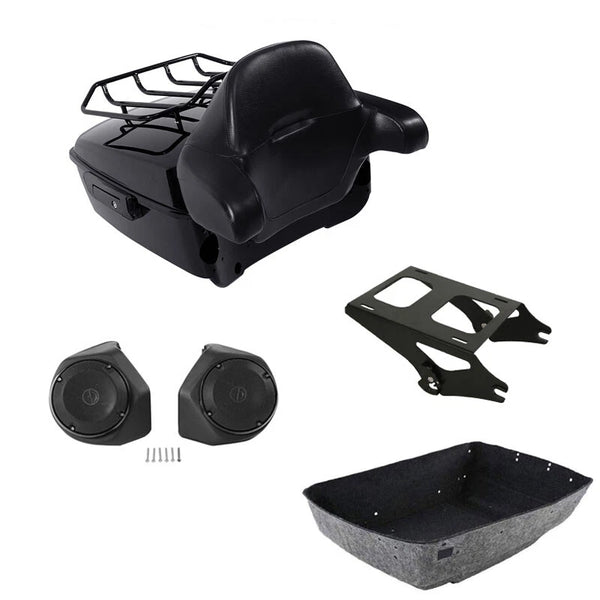 Black King Trunk Backrest Rack Speaker Mount Fit For Harley Touring Models 14-Up