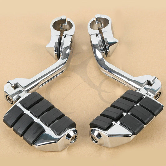 Chrome Long Highway Foot Pegs Fit For Harley Road King Street Glide 1-1/4" Bars