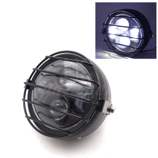Motorcycle Matte Black Retro LED Headlight Grill Side Mount Cover For Cafe Racer