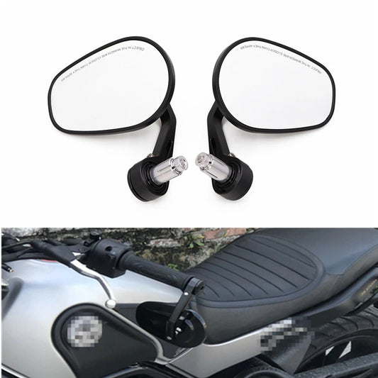7/8" 22mm Black CNC Handle Bar End Oval Side Rearview Mirror For Honda Yamaha