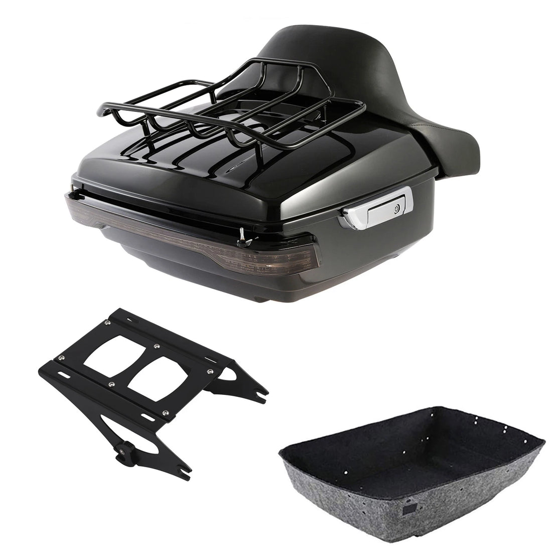 Black King Trunk Luggage Pad Mount Rack Tail Light Fit For Harley Touring 14-26