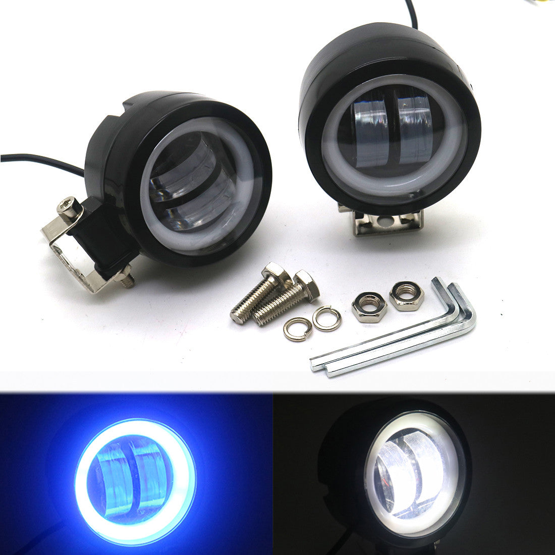 Black LED Passing Spot Fog Light Blue Angel Eye Halo Ring With Bracket For Honda