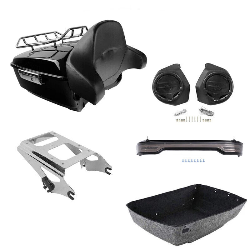 King Trunk Backrest Rack & Speakers Fit For Harley Touring Models 09-13