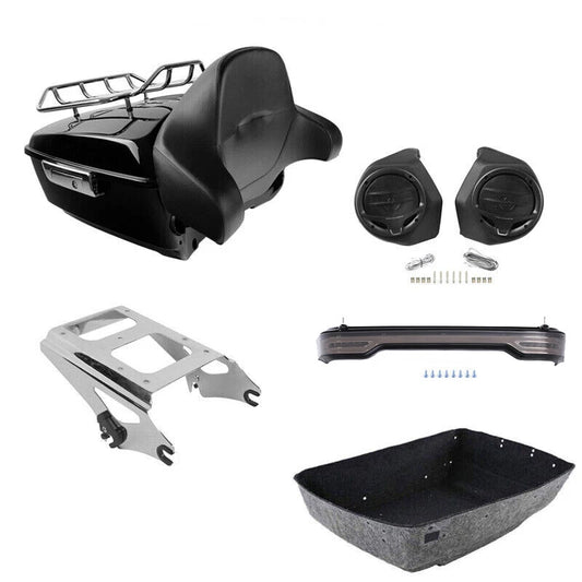 King Trunk Backrest Rack & Speakers Fit For Harley Touring Models 09-13