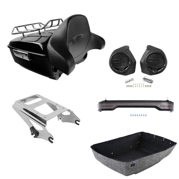 King Trunk Backrest Rack & Speakers Fit For Harley Touring Models 09-13