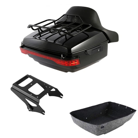 Black King Trunk Backrest Mount Rack LED Light Fit For Harley Touring 09-13