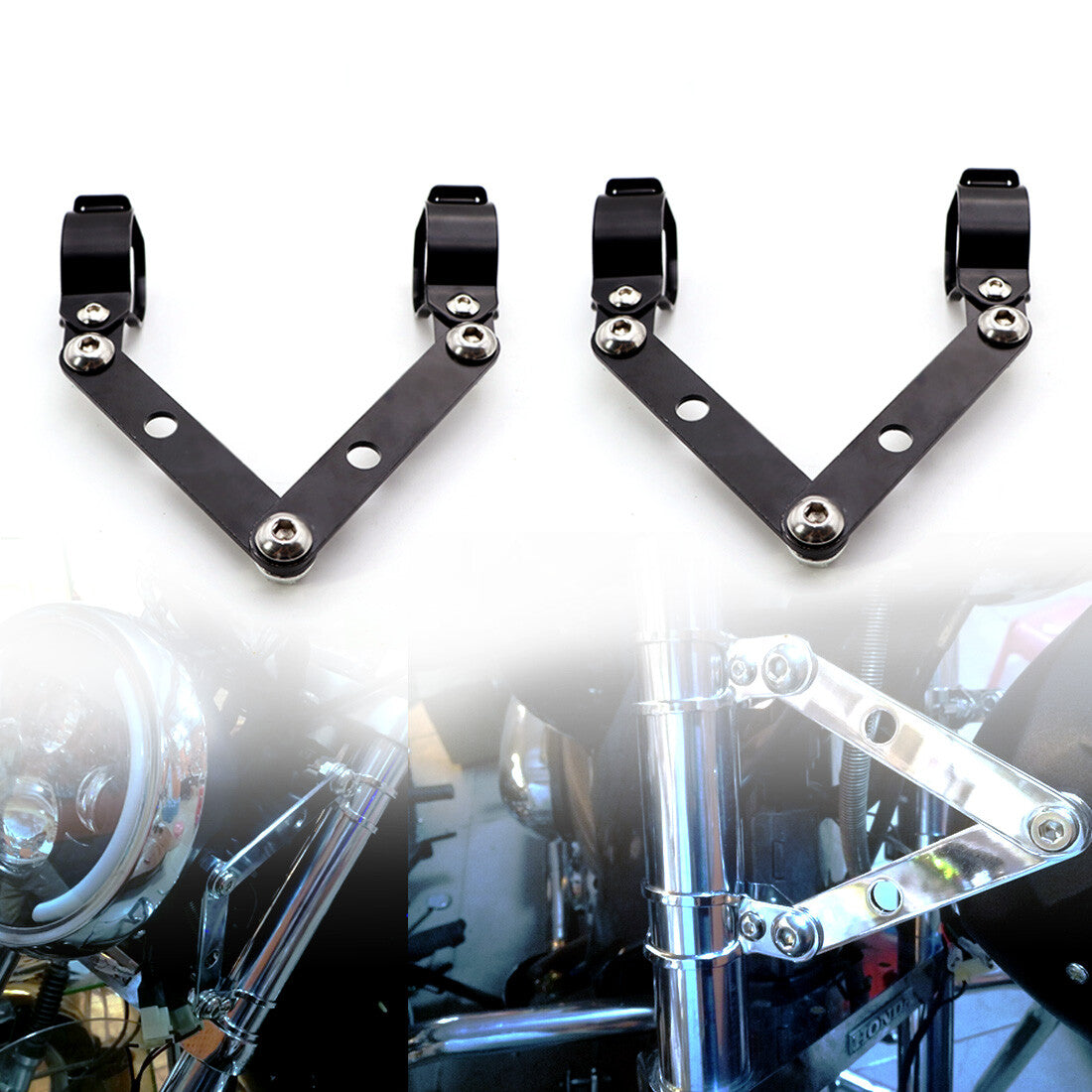 Black 28-41mm Adjustable Headlight Indicator Mounting Fork Bracket For Honda