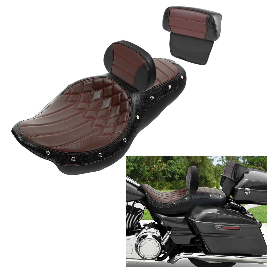 Rider Driver Passenger Seat + Backrest Pad Fit For Harley Touring 2014-2023