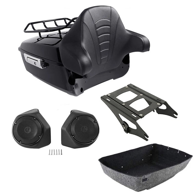 King Trunk Rack Backrest Speakers Fit For Harley Touring Road Street Glide 14-26