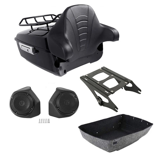 King Trunk Rack Backrest Speakers Fit For Harley Touring Road Street Glide 14-26