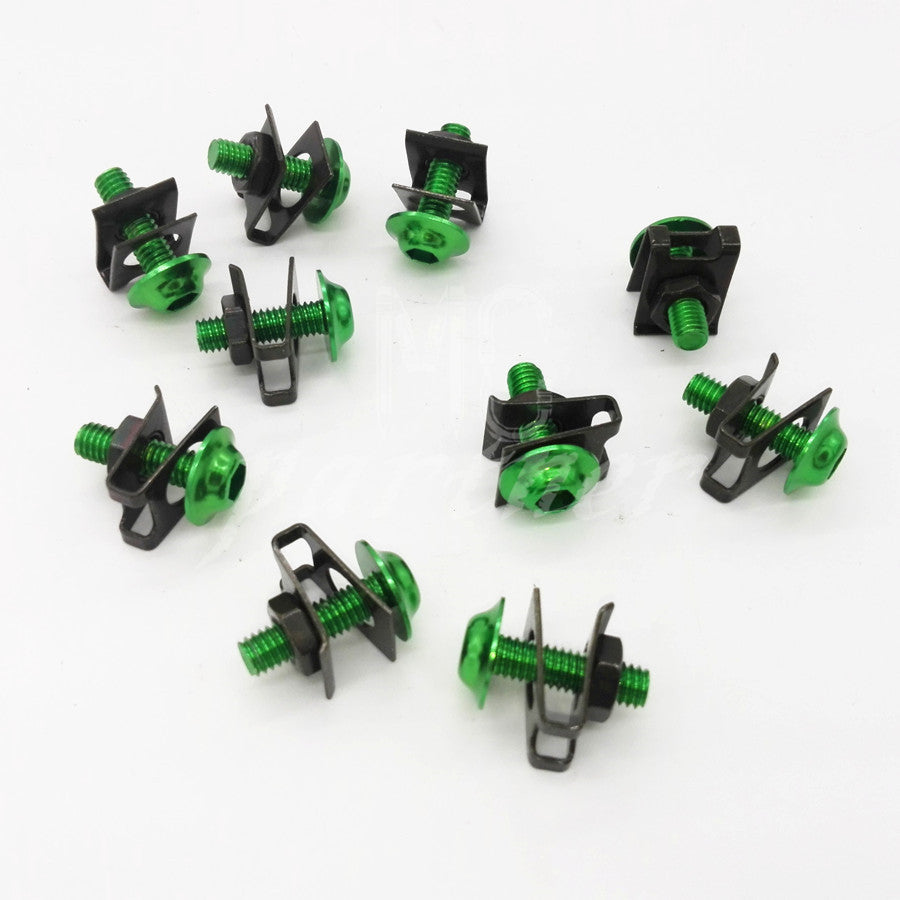 10 x Green M6 6mm Aluminum Fairing Bolts Kit Body Fastener Clip Screw Sportbike