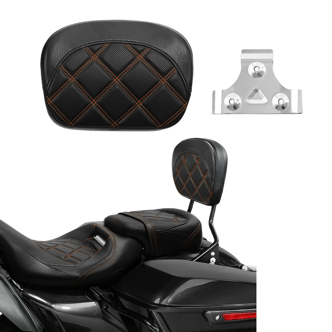 Black+Orange Passenger Sissy Bar Backrest Fit For Harley Touring Electra Glide