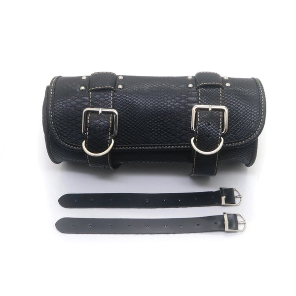 Black Retro Crocodile PU leather Tool Bag Handlebar Sissy Bar Roll Bag For Honda
