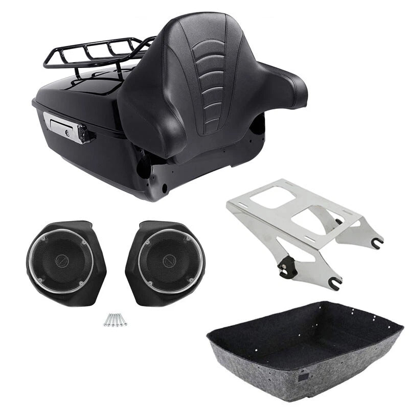 King Trunk Mount Rack Pad Speakers Fit For Harley Touring Road Glide 2014-2026