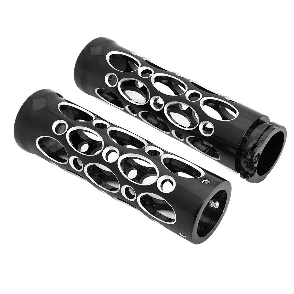 2X Motorcycle 1" 25mm Black Hollow-Out Aluminum Handlebar Hand Grips For Harley