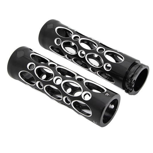 2X Motorcycle 1" 25mm Black Hollow-Out Aluminum Handlebar Hand Grips For Harley
