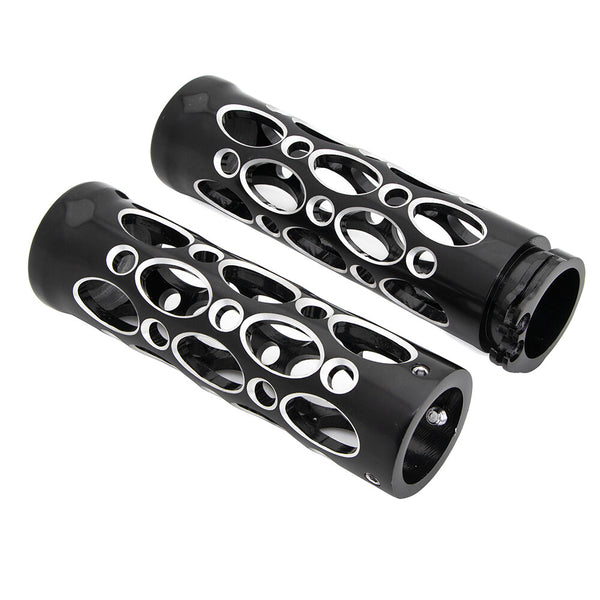2X Motorcycle 1" 25mm Black Hollow-Out Aluminum Handlebar Hand Grips For Harley