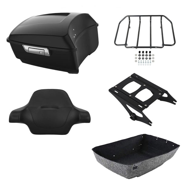Matte Black King Trunk Backrest Pad Rack Mount Fit For Harley Road Glide '14-26