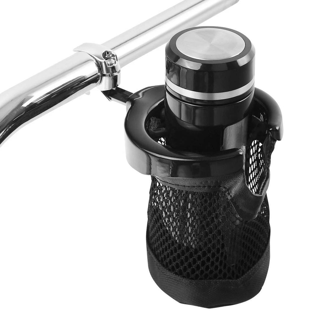 Universal 25mm 1" Handlebar Cup Holder Metal Drink w/ Mesh Basket Fit For Harley