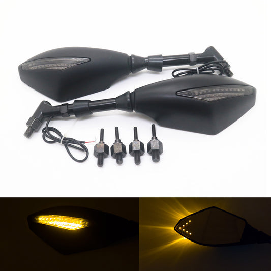 Matte Black LED Turn Signal Rearview Side Mirrors For Honda Suzuki Cruiser